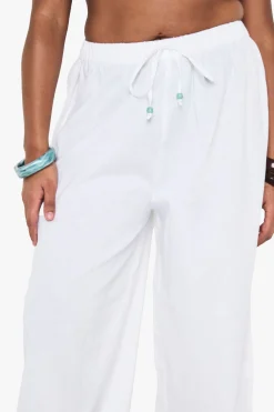 Pantalon De Plage Grande Taille En Lin À Taille Basse Avec Perles