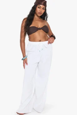 Pantalon De Plage Grande Taille En Lin À Taille Basse Avec Perles