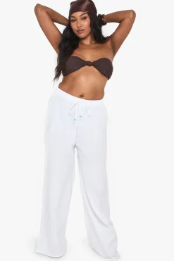 Pantalon De Plage Grande Taille En Lin À Taille Basse Avec Perles