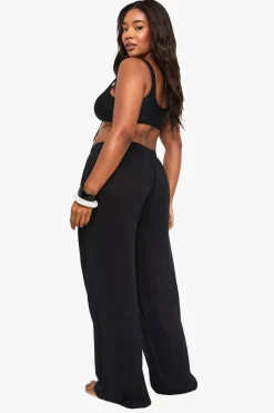Pantalon De Plage Grande Taille À Jambes Larges Avec Perles Et Tissu Froissé