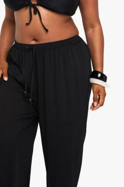 Pantalon De Plage Grande Taille À Jambes Larges Avec Perles Et Tissu Froissé