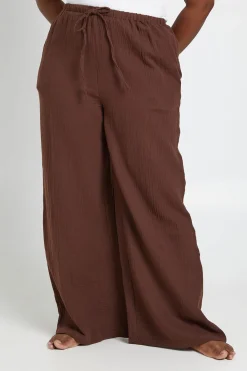 boohoo Pantalon De Plage Grande Taille À Jambes Larges Avec Taille Élastiquée Et Lien À Nouer<Femme Looks Chocolat|Tenues De Plage