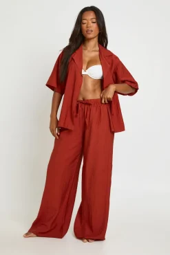 boohoo Pantalon De Plage Large Effet Lin<Femme Tenues De Plage