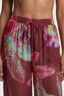 Pantalon de Plage Large à Motif Floral Photographique en Georgette de Viscose