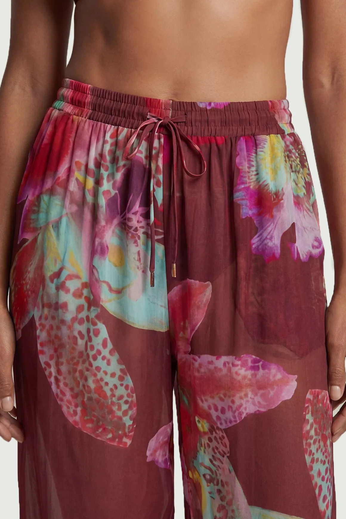Pantalon de Plage Large à Motif Floral Photographique en Georgette de Viscose