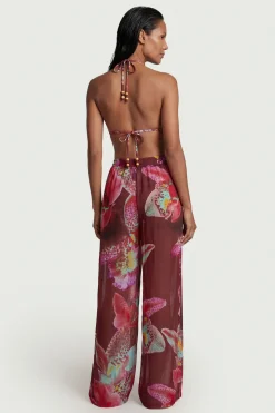 Pantalon de Plage Large à Motif Floral Photographique en Georgette de Viscose