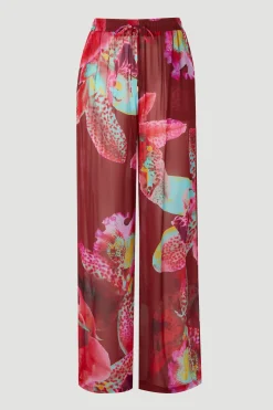 Pantalon de Plage Large à Motif Floral Photographique en Georgette de Viscose