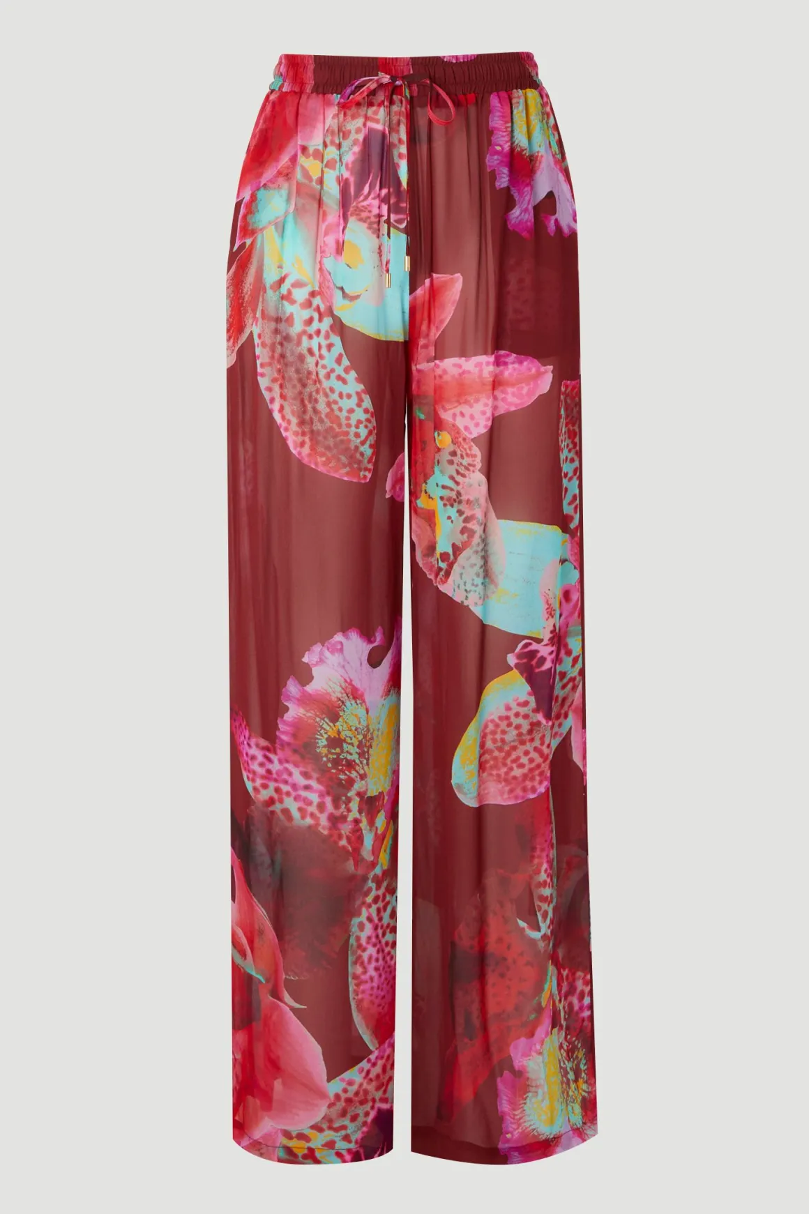 Pantalon de Plage Large à Motif Floral Photographique en Georgette de Viscose