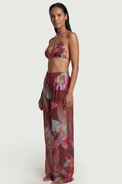 Pantalon de Plage Large à Motif Floral Photographique en Georgette de Viscose