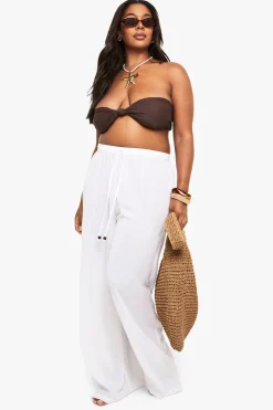 Pantalon De Plage Large À Perles Et Texture Froissée Grande Taille