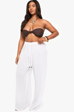 Pantalon De Plage Large À Perles Et Texture Froissée Grande Taille
