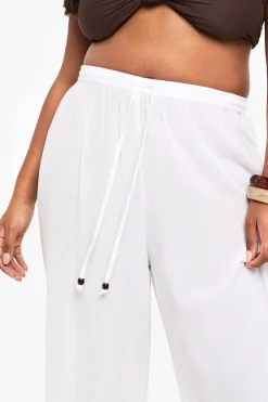 Pantalon De Plage Large À Perles Et Texture Froissée Grande Taille