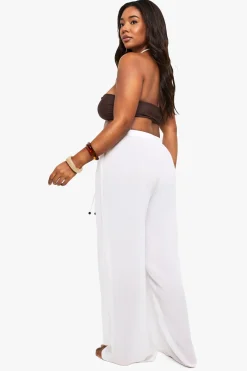 Pantalon De Plage Large À Perles Et Texture Froissée Grande Taille