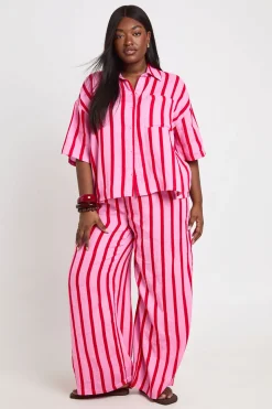 Pantalon De Plage Large À Rayures En Gaze De Coton Grande Taille