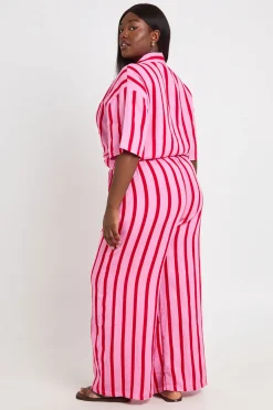 Pantalon De Plage Large À Rayures En Gaze De Coton Grande Taille