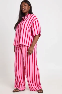 Pantalon De Plage Large À Rayures En Gaze De Coton Grande Taille