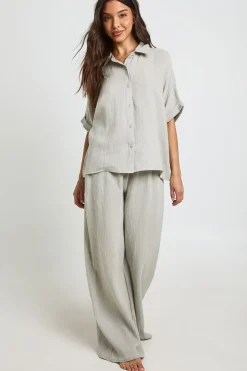 Pantalon De Plage Large À Taille Élastiquée Avec Lien Noué
