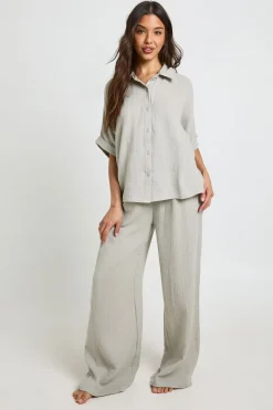 Pantalon De Plage Large À Taille Élastiquée Avec Lien Noué
