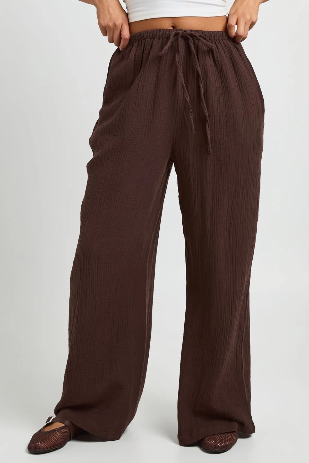 boohoo Pantalon De Plage Large À Taille Élastiquée Et Lien Noué Devant<Femme Tenues De Plage