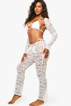 boohoo Pantalon de plage nuptial en dentelle Premium à jambe large<Femme Satin Et Dentelle|Tenues De Plage