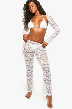 boohoo Pantalon de plage nuptial en dentelle Premium à jambe large<Femme Satin Et Dentelle|Tenues De Plage