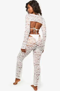 boohoo Pantalon de plage nuptial en dentelle Premium à jambe large<Femme Satin Et Dentelle|Tenues De Plage