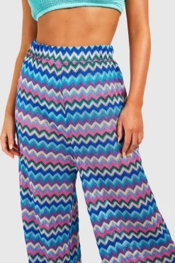 Pantalon de plage tricoté à imprimé zigzag et jambes larges