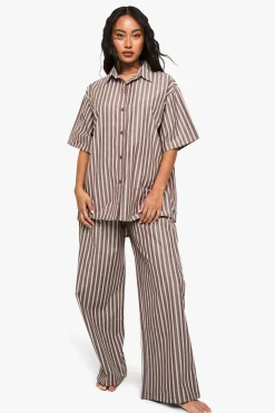 boohoo Pantalon de pyjama en coton à rayures tonales<Femme Pyjamas