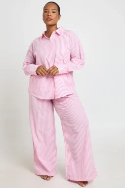 Pantalon De Pyjama À Fines Rayures En Coton Grande Taille