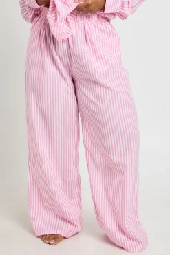 Pantalon De Pyjama À Fines Rayures En Coton Grande Taille