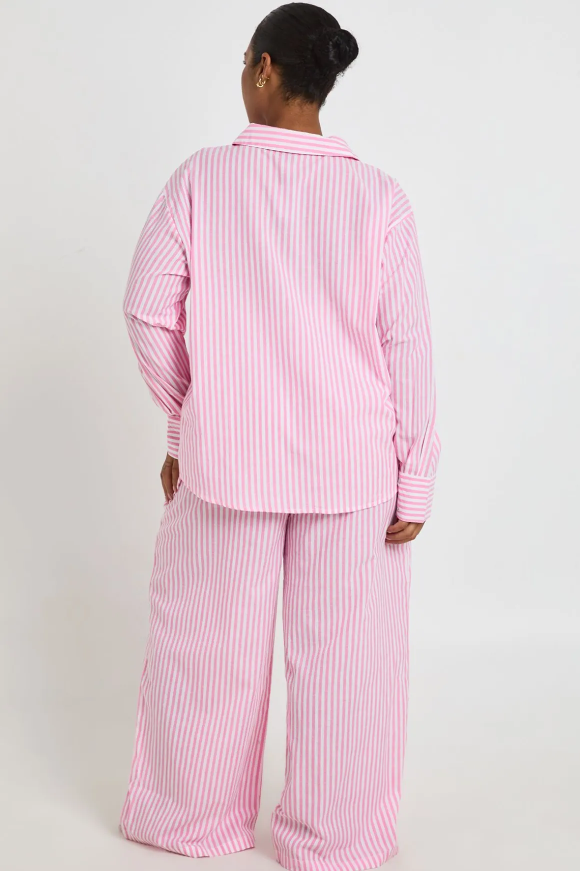 Pantalon De Pyjama À Fines Rayures En Coton Grande Taille