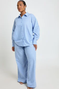 boohoo Pantalon De Pyjama À Fines Rayures En Coton Grande Taille<Femme Pyjamas