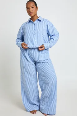 boohoo Pantalon De Pyjama À Fines Rayures En Coton Grande Taille<Femme Pyjamas