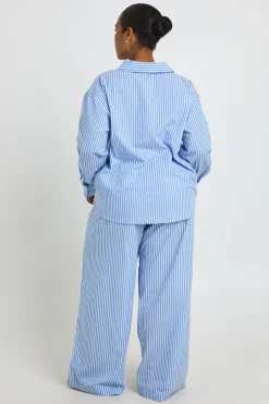 boohoo Pantalon De Pyjama À Fines Rayures En Coton Grande Taille<Femme Pyjamas