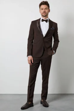 Pantalon De Smoking Coupe Slim Avec Bande De Satin Chocolat