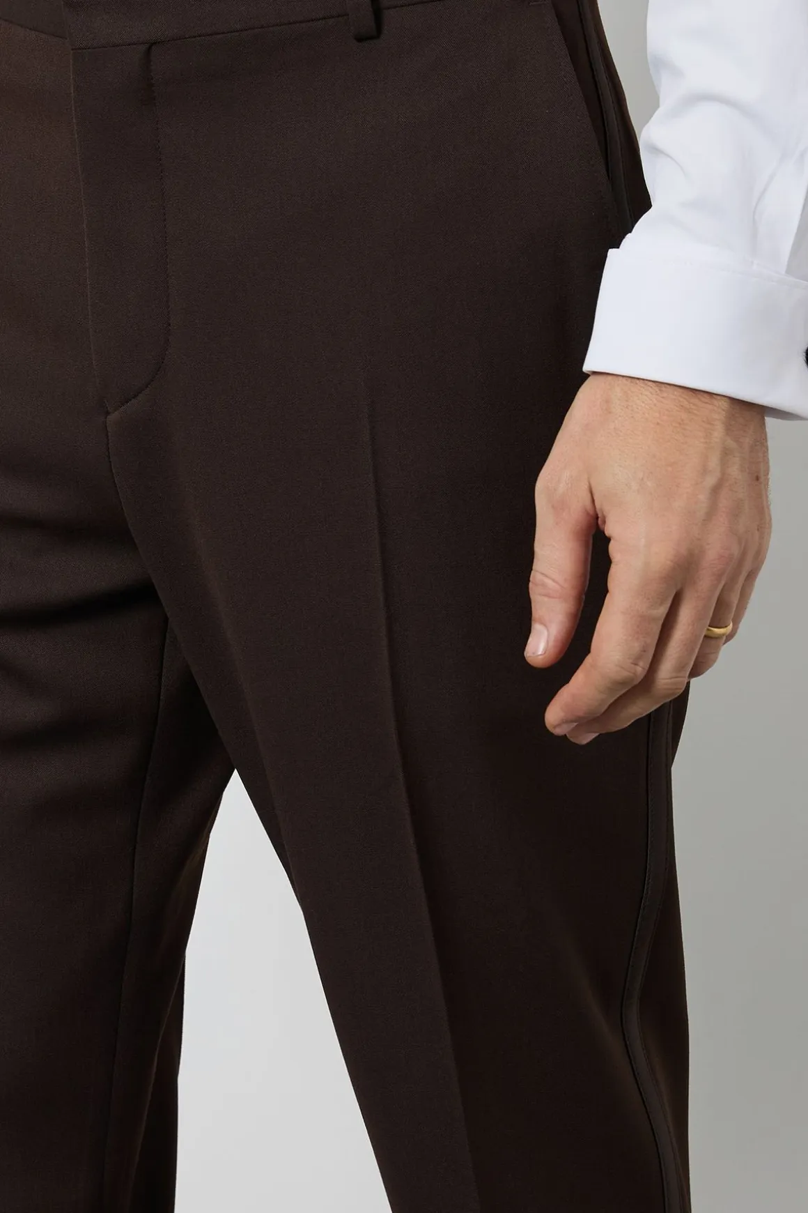 Pantalon De Smoking Coupe Slim Avec Bande De Satin Chocolat