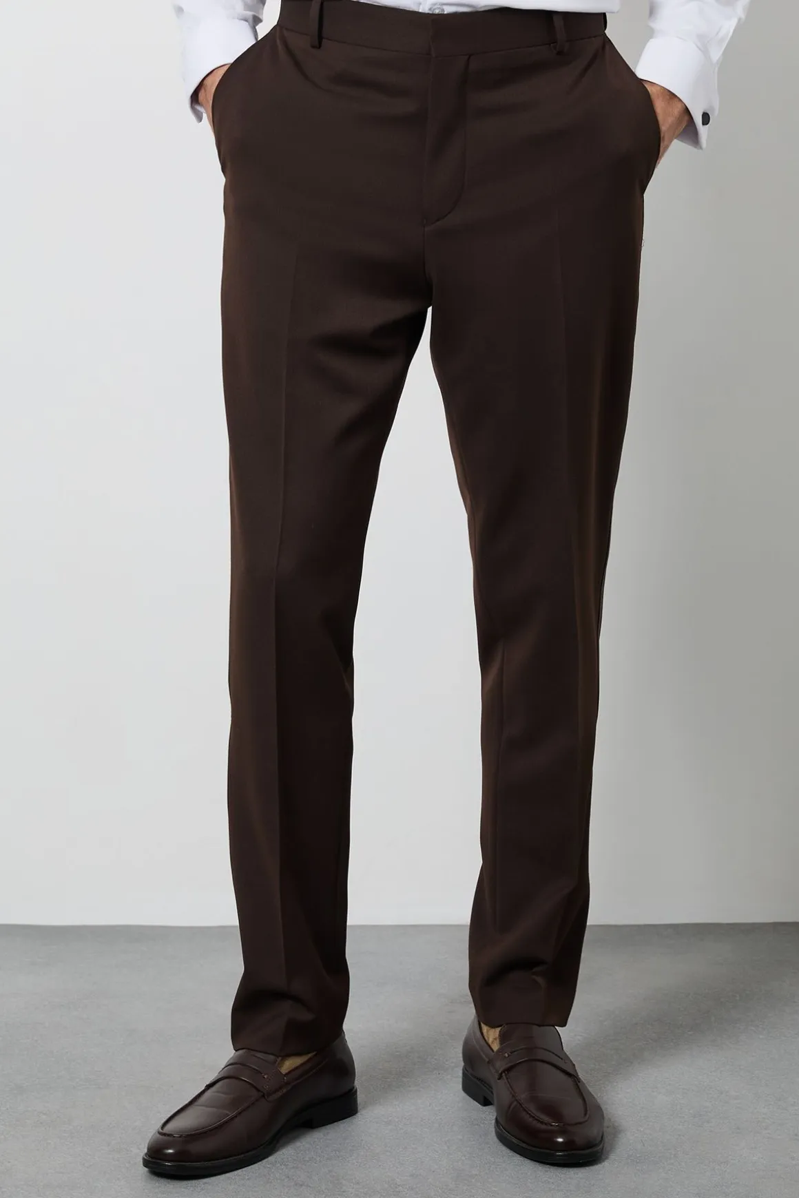 Pantalon De Smoking Coupe Slim Avec Bande De Satin Chocolat