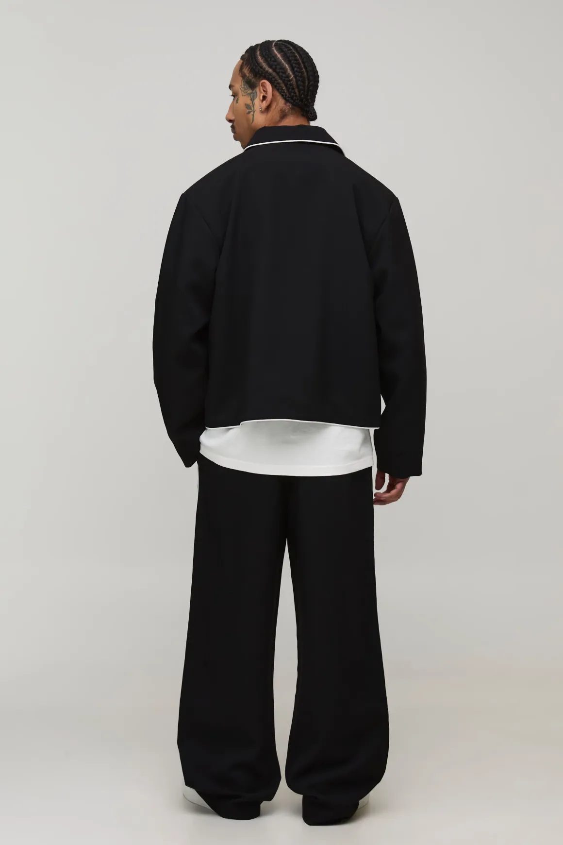 Pantalon De Tailleur Coupe Décontractée À Plis Devant Et Passepoil Contrasté Ensemble Coordonné