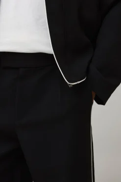 Pantalon De Tailleur Coupe Décontractée À Plis Devant Et Passepoil Contrasté Ensemble Coordonné