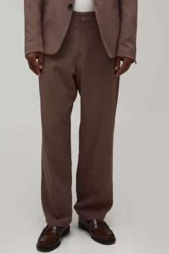 Pantalon De Tailleur Coupe Décontractée Aspect Lin