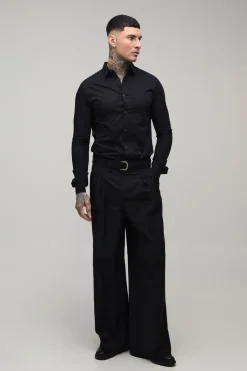boohooMAN Pantalon De Tailleur Tall Coupe Large Avec Ceinture Et Plis Sur Le Devant<Homme Pantalons Tall|Tout Afficher