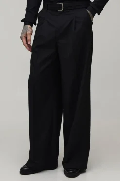 boohooMAN Pantalon De Tailleur Tall Coupe Large Avec Ceinture Et Plis Sur Le Devant<Homme Pantalons Tall|Tout Afficher