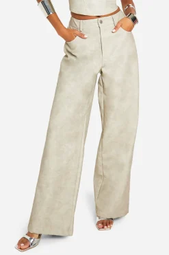 Pantalon délavé en synthétique à jambes larges