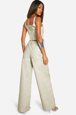 Pantalon délavé en synthétique à jambes larges