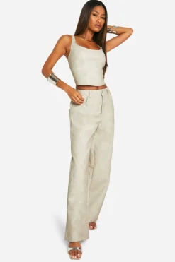 Pantalon délavé en synthétique à jambes larges