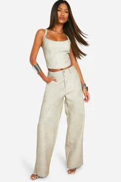 Pantalon délavé en synthétique à jambes larges