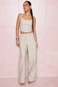Pantalon délavé en synthétique à jambes larges