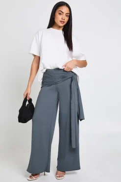 boohoo Pantalon Double Épaisseur Mat Slinky à Taille Nouée<Femme Pantalons
