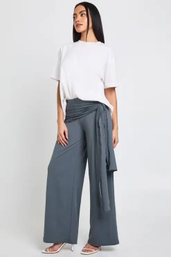 boohoo Pantalon Double Épaisseur Mat Slinky à Taille Nouée<Femme Pantalons