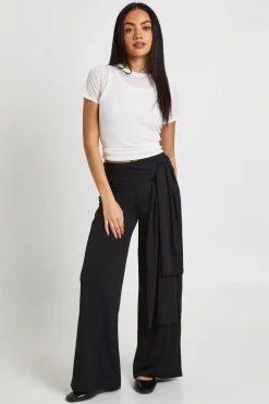 boohoo Pantalon Double Épaisseur Satiné Mat à Taille Nouée<Femme Pantalons
